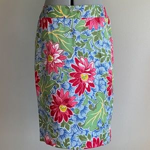 Talbots Womens Straight Pencil Skirt Size 4 Blue Pink Floral Cotton Career